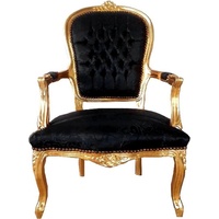 Casa Padrino Barock Salon Stuhl Schwarz Muster / Gold