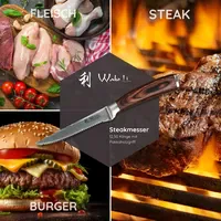 Wakoli EDIB Steakmesser 12,5 cm 4-tlg. Damaststahl mit Pakkaholzgriffen