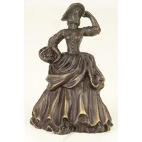 Casa Padrino Jugendstil Tischglocke Dame mit Korb Bronze /