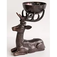 Casa Padrino Luxus Aluminium Rentier Figur mit Schüssel Bronze