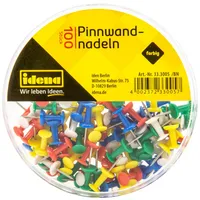 IDENA 333005 - Pinnwandnadeln, 100 Stück, farbig sortiert, in