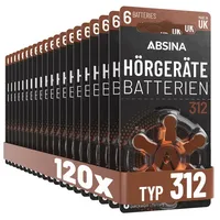 Absina Hörgerätebatterien 312 120 Stück mit gut greifbarer Schutzfolie