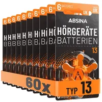 Absina Hörgerätebatterien 13 60 Stück mit gut greifbarer Schutzfolie