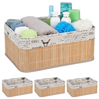 Relaxdays 4 x Aufbewahrungskorb natur Badezimmerkorb Bambuskorb Einschubkörbe Faltkiste
