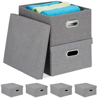 Relaxdays 6 x Aufbewahrungsbox mit Deckel grau