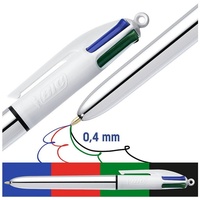 BIC 4-Farben-Kugelschreiber 4 Colours Shine metallic-silber, Schreibfarbe: blau, schwarz,