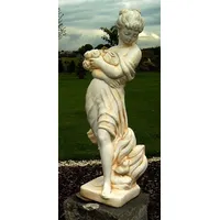 Casa Padrino Jugendstil Gartendeko Skulptur Mädchen mit Blumenstrauß Sandfarben