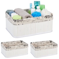 Relaxdays 3 x Aufbewahrungskorb, Stoffbezug mit Retro-Print, Bambus, rechteckig,