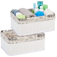 Relaxdays 2 x Aufbewahrungskorb, Stoffbezug mit Retro-Print, Bambus, rechteckig,