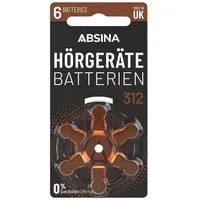 Absina Hörgerätebatterien 312 6 Stück mit gut greifbarer Schutzfolie