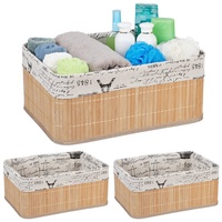 Relaxdays 3 x Aufbewahrungskorb, Stoffbezug mit Retro-Print, Bambus, rechteckig,