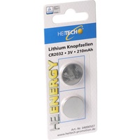 Heitech CR2032 Lithium Batterie im praktischen 2er-Set, Lithium Knopfzelle