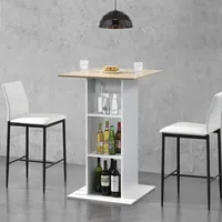 [en.casa] Bartisch Visby 110x70x70 cm mit 3 Regalfächern Weiß/Eiche-Optik