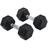 Homcom Hexagon Gummi-Hantel Griff Gerändelt Gewichte Metall Gummi Schwarz