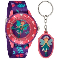 Miraval Kinderarmbanduhr mit Textilarmband und Schlüsselanhänger Motiv Fee Lila