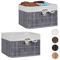 Relaxdays 2 x Aufbewahrungskorb, Stoffbezug, Bambus, rechteckig, Bad, Accessoires,