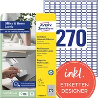 Avery Zweckform L4730REV-10 Universal Etiketten (2.700 Klebeetiketten, 17,8x10mm auf