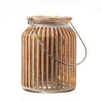 MARELIDA Windlicht - geriffeltes Glas Metallhenkel H: 14,5cm -