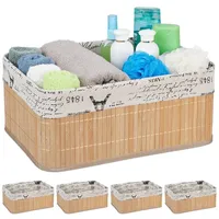 Relaxdays 5 x Aufbewahrungskorb, Stoffbezug mit Retro-Print, Bambus, rechteckig,
