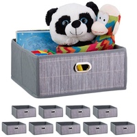 Relaxdays Aufbewahrungskorb 10 x Aufbewahrungskorb Bambus flach grau grau