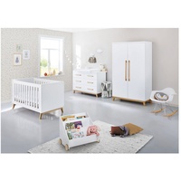 Lomadox Babyzimmer Kombination inkl. Matratze weiß edelmatt mit Bücherregal