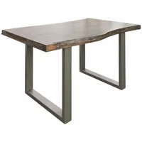 MASSIVMOEBEL24.DE Baumtisch Akazie 140x90x77 grau lackiert / U-Beine silber