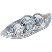 Relaxdays Kerzen Deko, Kerzenschale, Dekokies, Flechtoptik Kerzenhalter, stimmungsvolle Tischdeko,