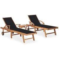 VidaXL Sonnenliegen 2 Stk. mit Tisch und Auflagen Massivholz