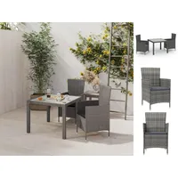 VidaXL 3-tlg. Garten-Essgruppe mit Kissen Poly Rattan Grau