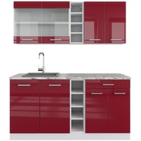 Vicco Küchenzeile Küchenblock Einbauküche R-Line Single Weiß Bordeaux Hochglanz/Weiß