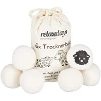 Relaxdays Trocknerbälle XXL, 6 Trocknerkugeln, Filzbälle für Trockner, aus