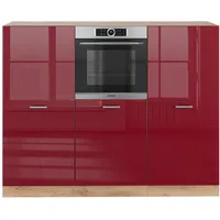 Vicco Küchenblock Einbauküche R-Line Eiche Bordeaux Hochglanz Backofen