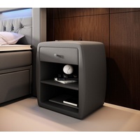 Luxusbetten24 Designer Nachttisch Tavira mit USB (Kunstleder) Grau