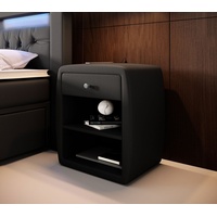Luxusbetten24 Designer Nachttisch Tavira mit USB (Kunstleder)Schwarz - Luxusbetten24