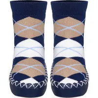 Playshoes Unisex Kinder Anti-Slip Cotton Socks Stripes Kniestrümpfe, Marine-Karo,