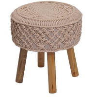 MCW Sitzhocker MCW-J43, Strickhocker Hocker Fußhocker, 45x41cm rund Makramee/Strick