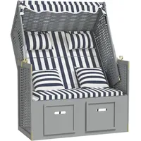 VidaXL Strandkorb mit Kissen Poly Rattan und Massivholz Blau