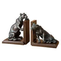 Casa Padrino Luxus Bücherstützen Set Löwen Bronze / Messing