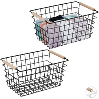 Relaxdays 1 x Drahtkorb, Holzgriffe, rechteckig, Gitter Design, Kleidung,
