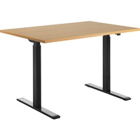 TOPSTAR E-Table elektrisch höhenverstellbarer Schreibtisch buche rechteckig, T-Fuß-Gestell schwarz