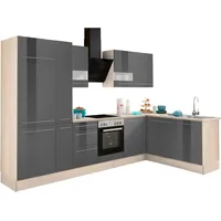 OPTIFIT Winkelküche L-Form 315 cm grau hochglanz