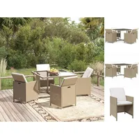 VidaXL 5-tlg. Garten-Essgruppe mit Kissen Poly Rattan Beige