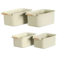 Navaris 4x Aufbewahrungsbox Aufbewahrungskiste mit Holzgriff - Box Organizer