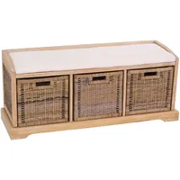 Mendler Sitzbank Adana, Aufbewahrungsbox, 3 Körbe, Kubu-Rattan-Geflecht, 112x46x37cm ~