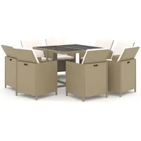 VidaXL 9-tlg. Garten-Essgruppe mit Kissen Poly Rattan Beige
