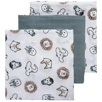 Meyco 452019 Mull/Musselin Windel 3er Set, 70x70cm ANIMAL-UNI Stone