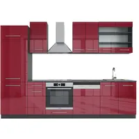 Vicco Küchenzeile Bordeaux Hochglanz/Anthrazit 300 cm ohne Arbeitsplatte