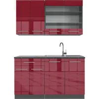 Vicco Singleküche Bordeaux Hochglanz/Anthrazit 140 cm Küchen Küchenzeilen &
