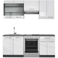 Vicco Küchenzeile Küchenblock Einbauküche 200cm Fame-Line Weiß Hochglanz/Anthrazit 200
