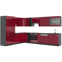 Vicco Eckküche Fame-Line Küchenzeile Küche 257x347 cm Bordeaux Hochglanz